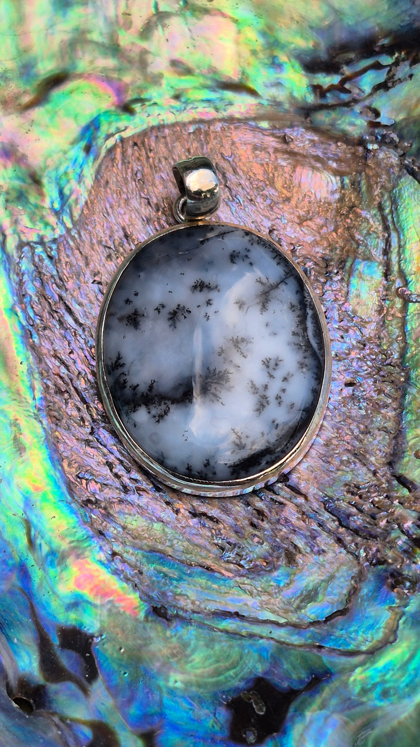 Pendentif Agate Dendritique – Pendentif en argent 925 avec chaîne en acier inoxydable