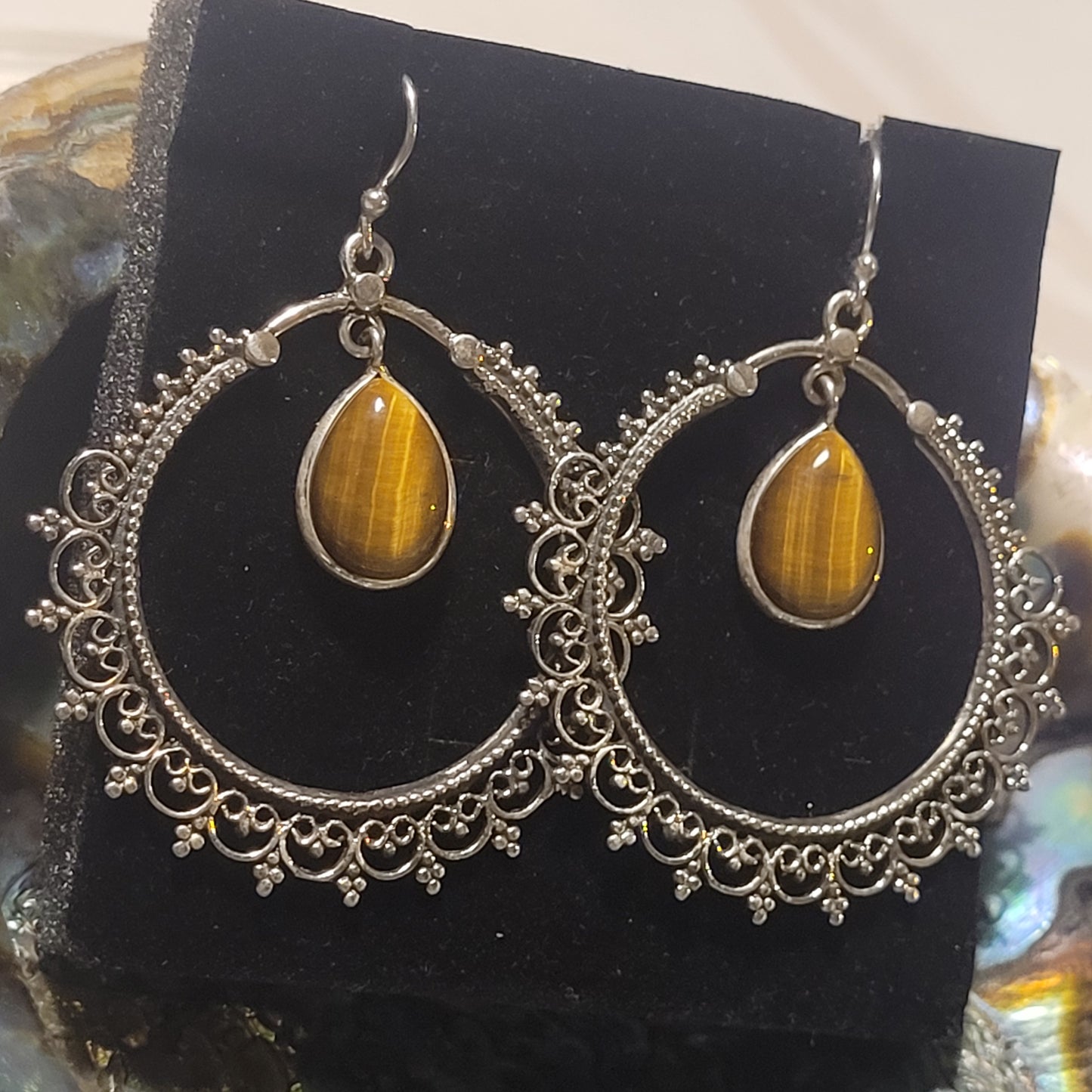 Boucles d’oreilles Œil de Tigre – Argent 925 ajouré