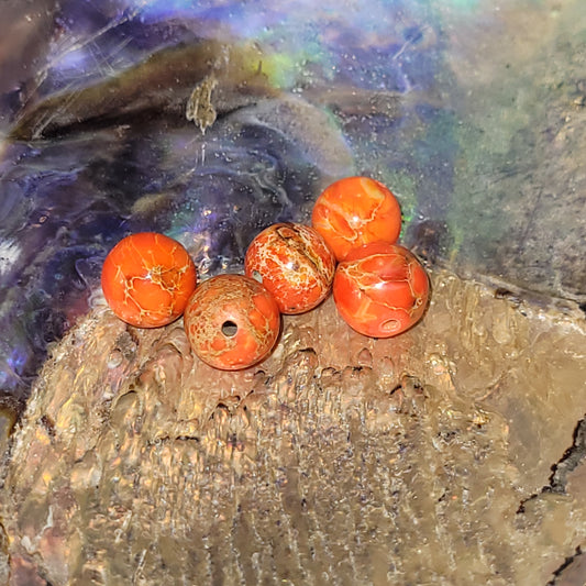 Fil de perles en Jaspe Impérial Orange Feu