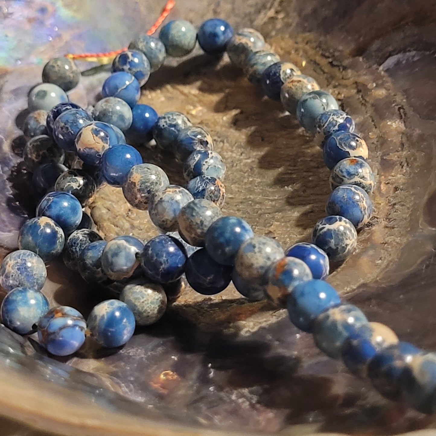 Fil de perles - Jaspe impériale bleue "Ciel"