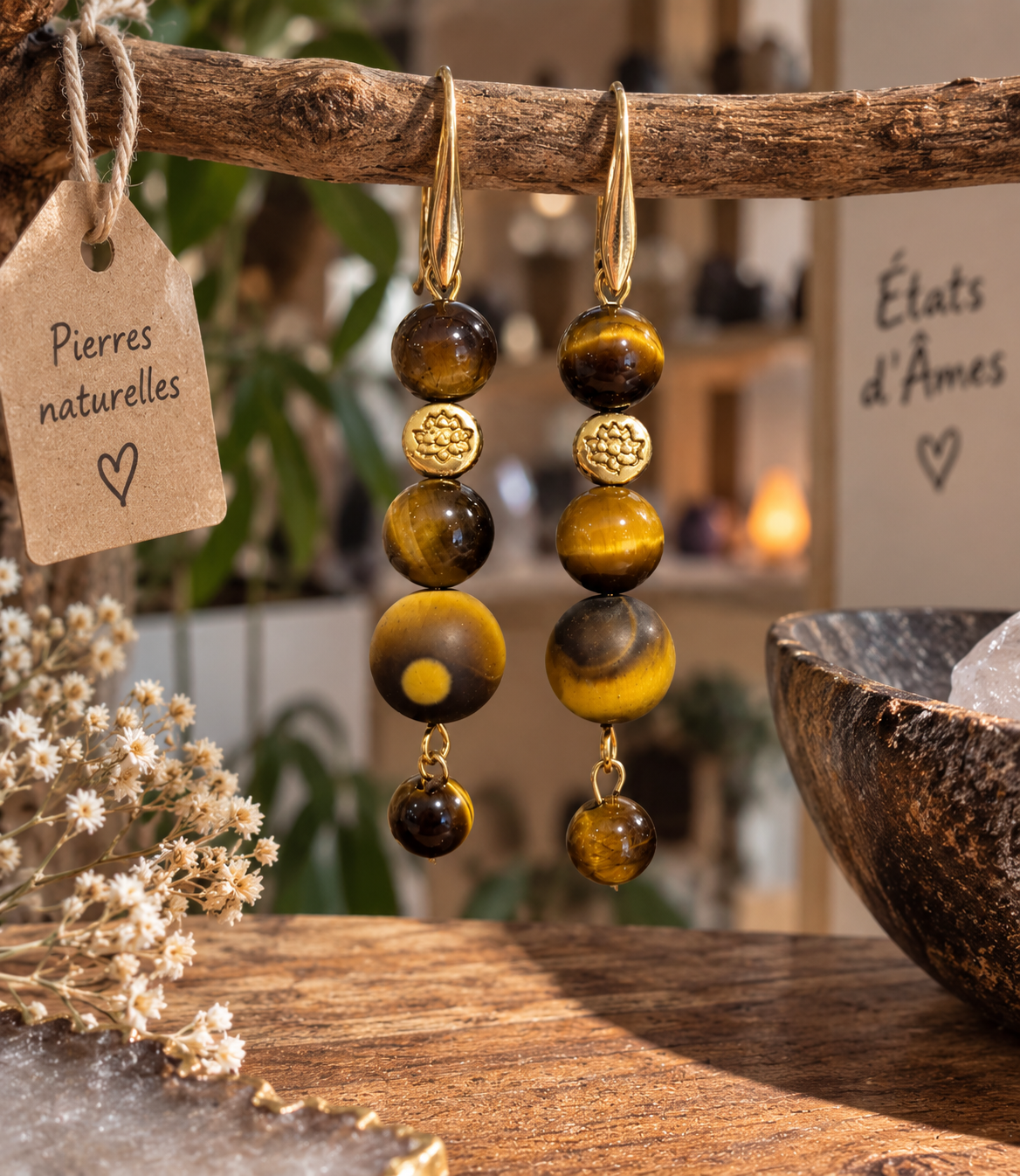Boucles d’oreilles Œil de Tigre – Bijou énergétique