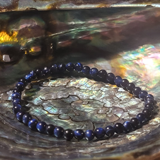 Bracelet Œil de Tigre Bleu Marine – Pierre naturelle teintée
