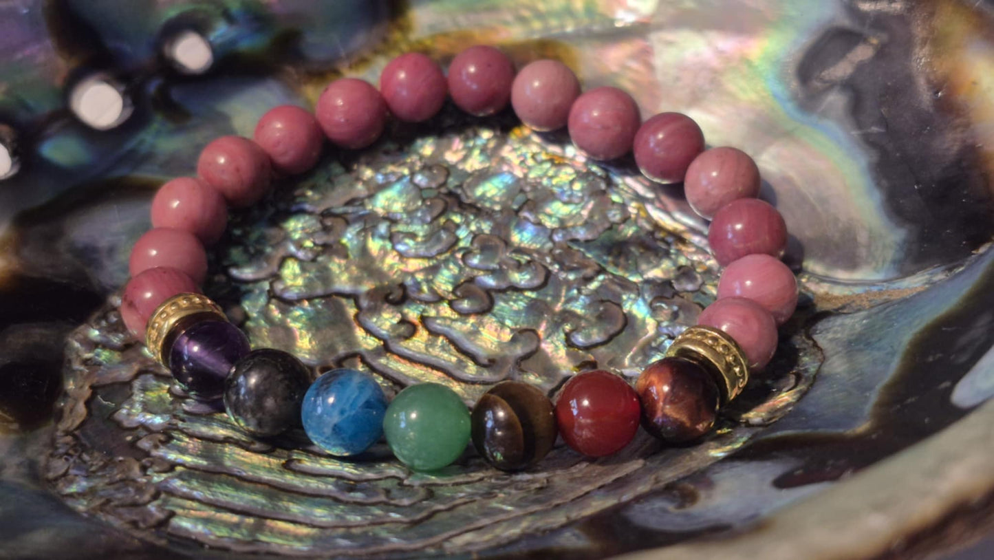 Bracelet Rhodonite & Chakras – Bracelet énergétique (8 mm)