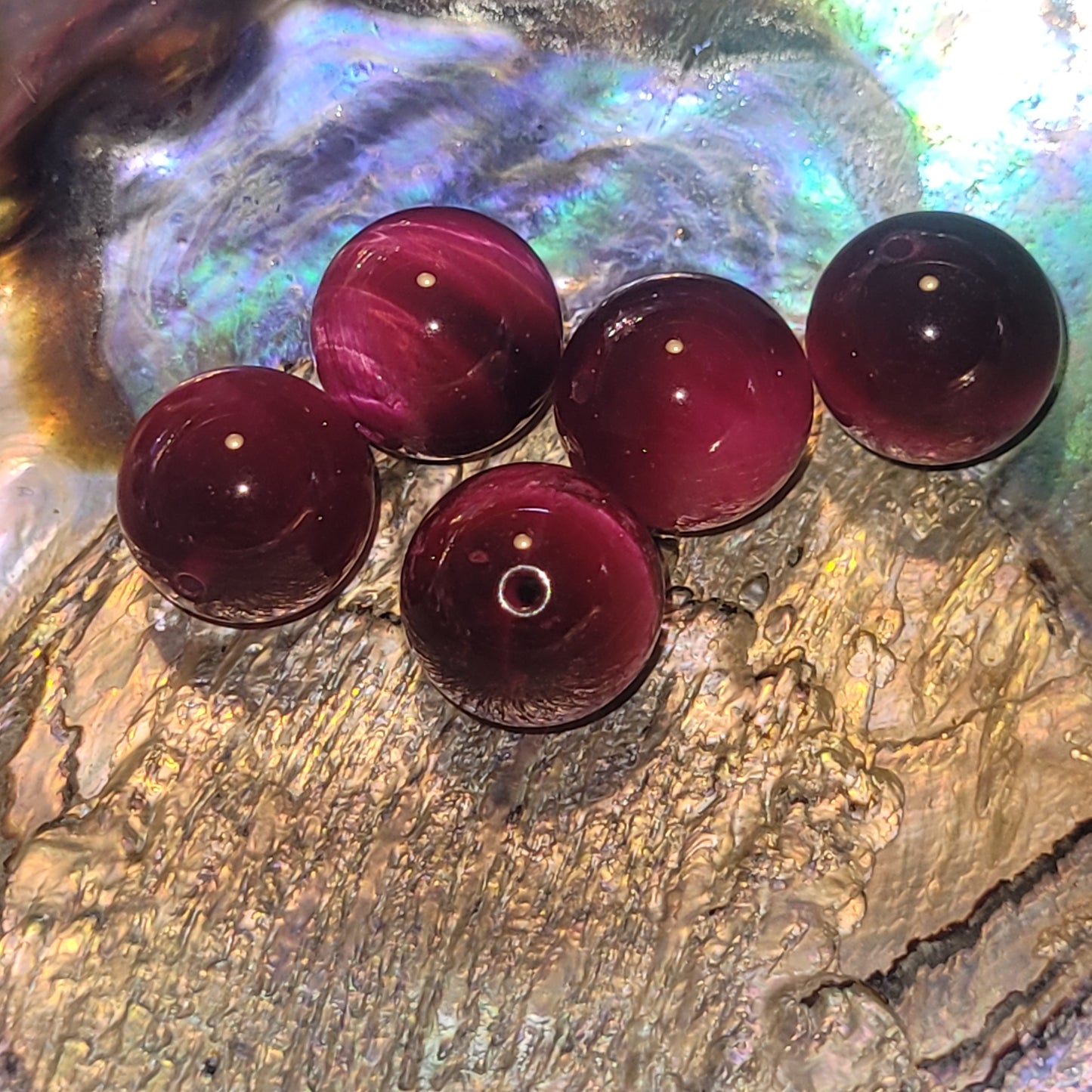 Fil de perles - Œil de tigre teinté Fushia