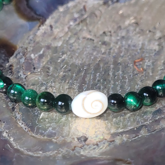 Bracelet Œil de Sainte Lucie et Œil de Tigre teinté vert – Bracelet énergétique 4 mm