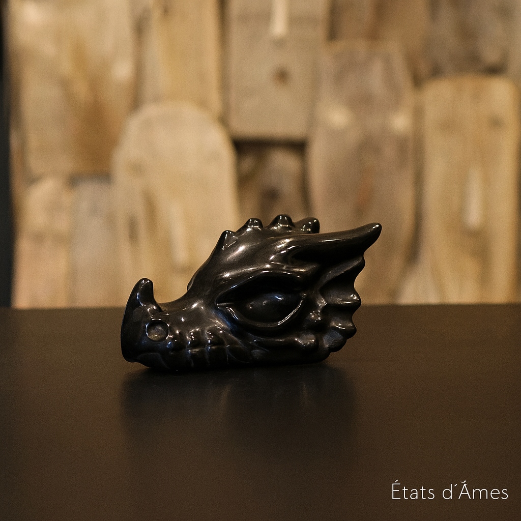 Tête de dragon en Obsidienne – Sculpture décorative