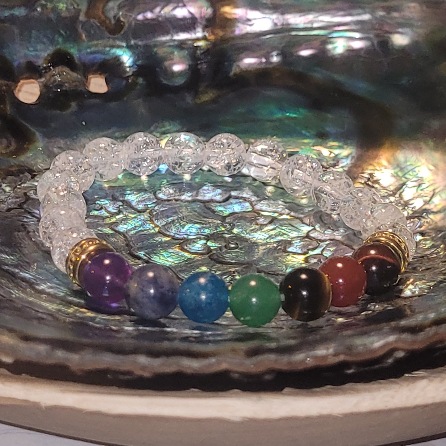 Bracelet Cristal de Roche Craquelé & Chakras – Bracelet énergétique (8 mm)