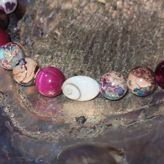 Bracelet Œil de Sainte-Lucie & Œil de Tigre Fushia/Jaspe Impérial rose bleue teinté -Pierre naturelle