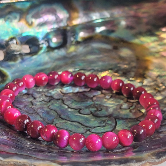 Bracelet Œil de Tigre Fuchsia – Pierre naturelle teintée