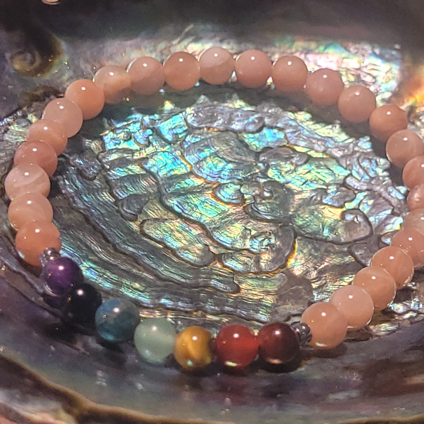 Bracelet Pierre de Lune & Chakras – Bracelet énergétique (6 mm)