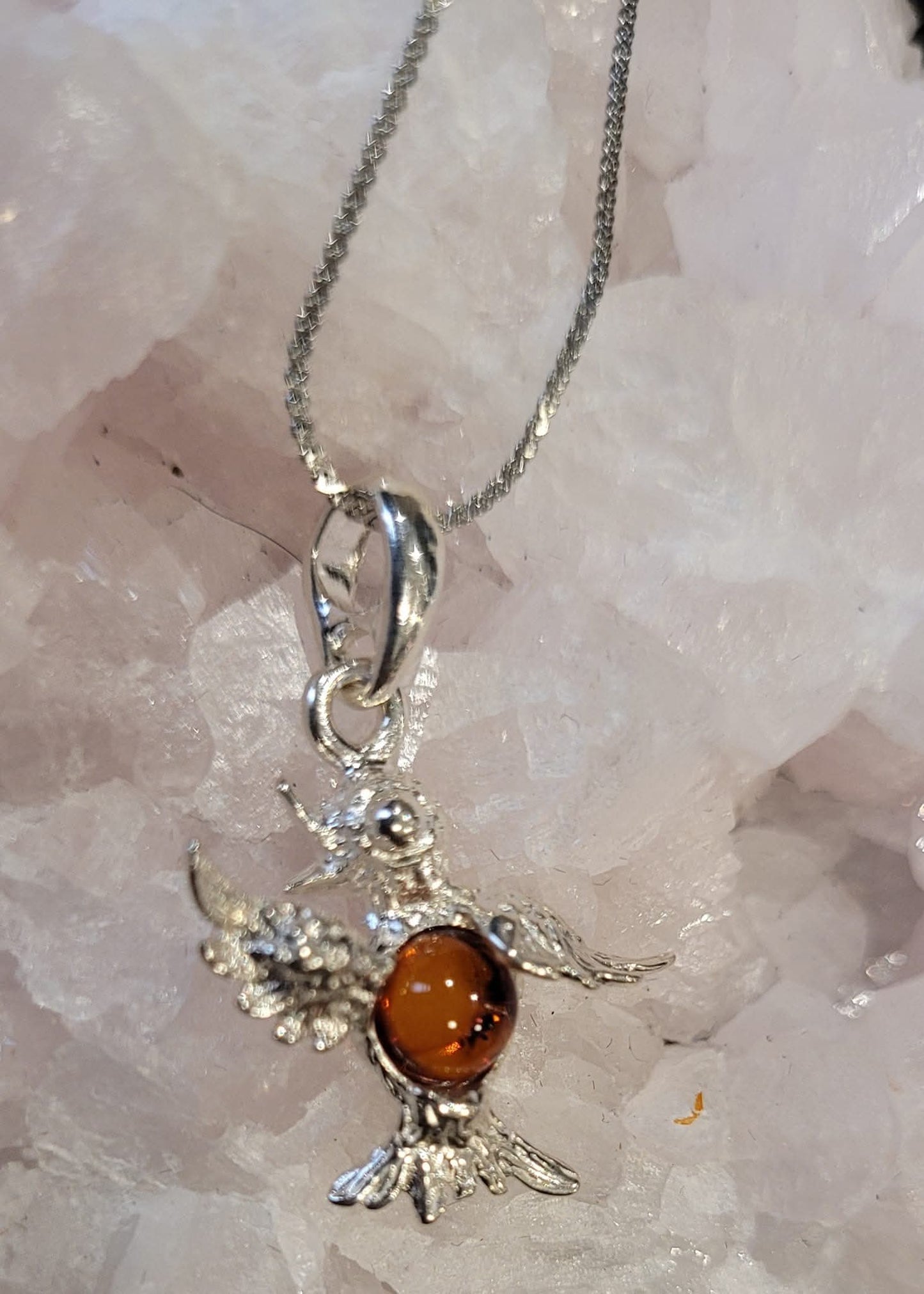 Pendentif Oiseau Ambre – Pendentif en argent 925