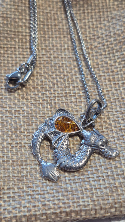Pendentif Dragon Ambre – Pendentif en argent 925