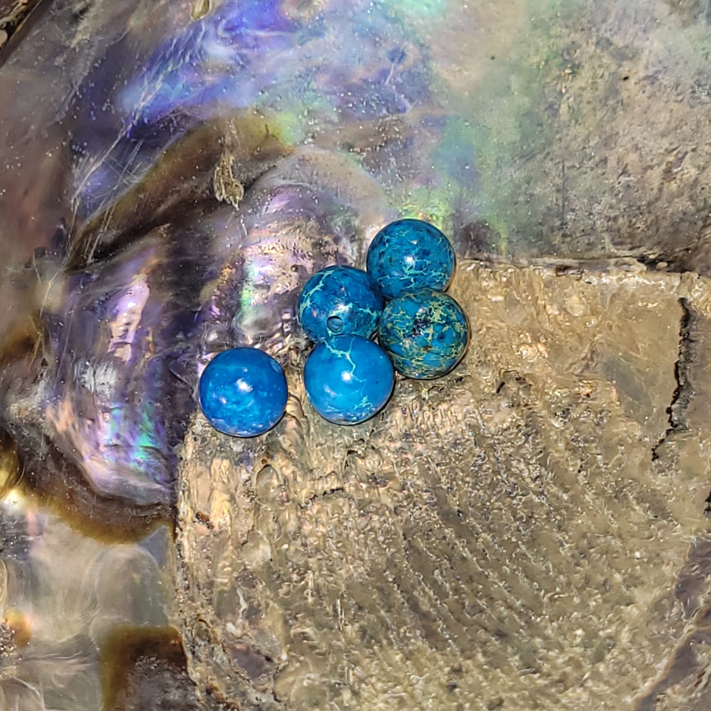 Fil de perles Jaspe impérial  beige-bleu