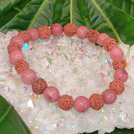 Bracelet  Rudraksha et Rhodonite