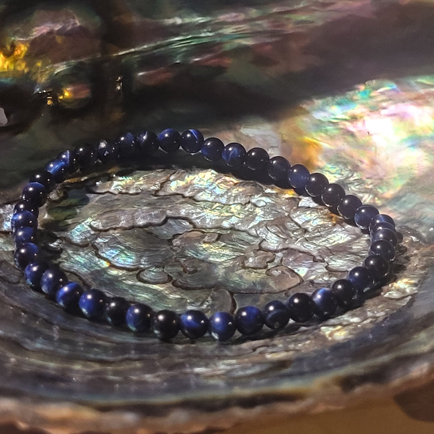 Bracelet Œil de Tigre Bleu Marine – Pierre naturelle teintée