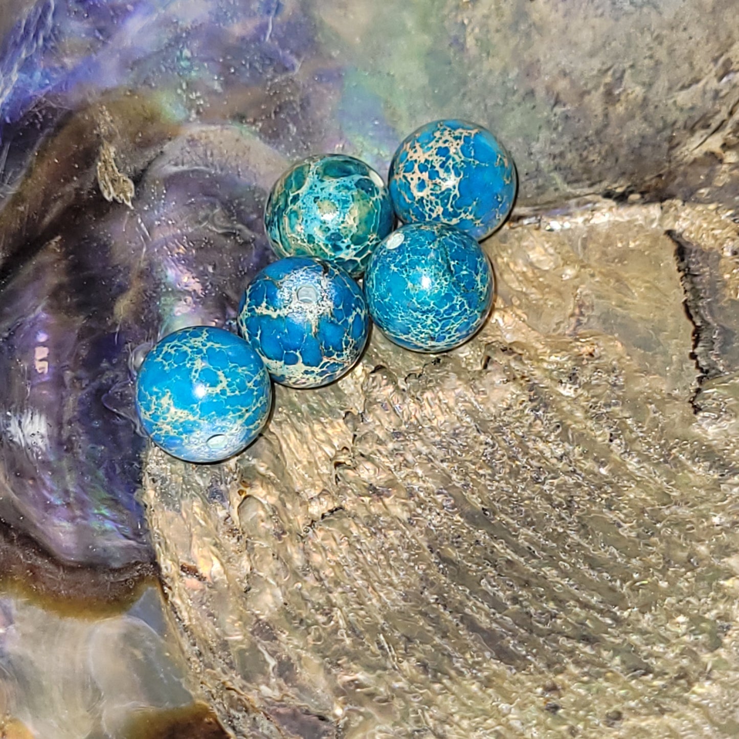 Fil de perles Jaspe impérial  beige-bleu