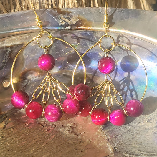 Boucles d’oreilles Œil de Tigre Rose – Bijou énergétique