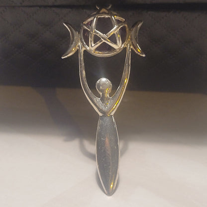 Pendentif Déesse Triple Lune & Pentacle – Améthyste – Bijou en argent 925