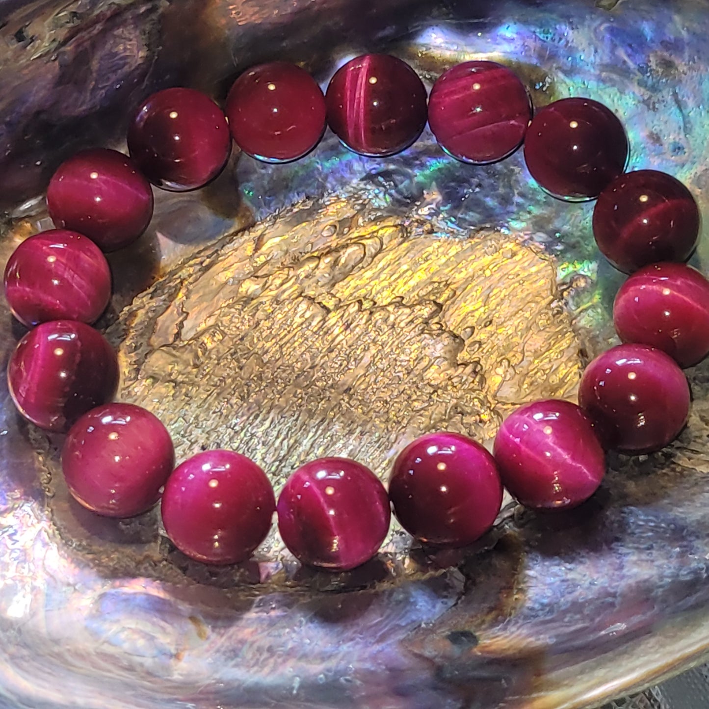 Bracelet Œil de Tigre Fuchsia teinté – Bracelet énergétique