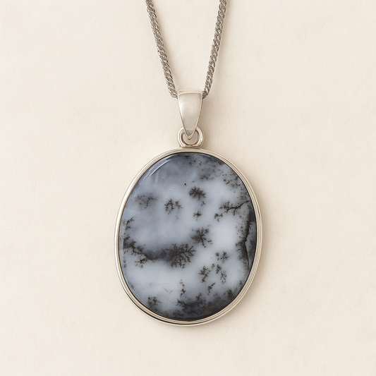 Pendentif Agate Dendritique – Pendentif en argent 925 avec chaîne en acier inoxydable