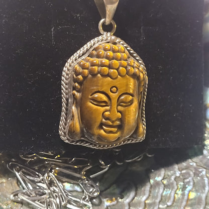 Bouddha Œil de Tigre – Pendentif en argent 925