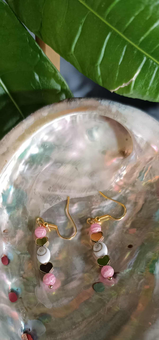 Boucles d’oreilles Œil de Sainte-Lucie et Rhodochrosite – Bijou énergétique 6 mm en acier inoxydable