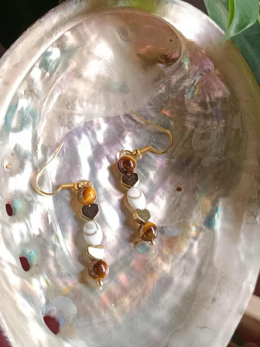 Boucles d’oreilles Œil de Sainte-Lucie et Œil de Tigre – Bijou énergétique 6 mm en acier inoxydable