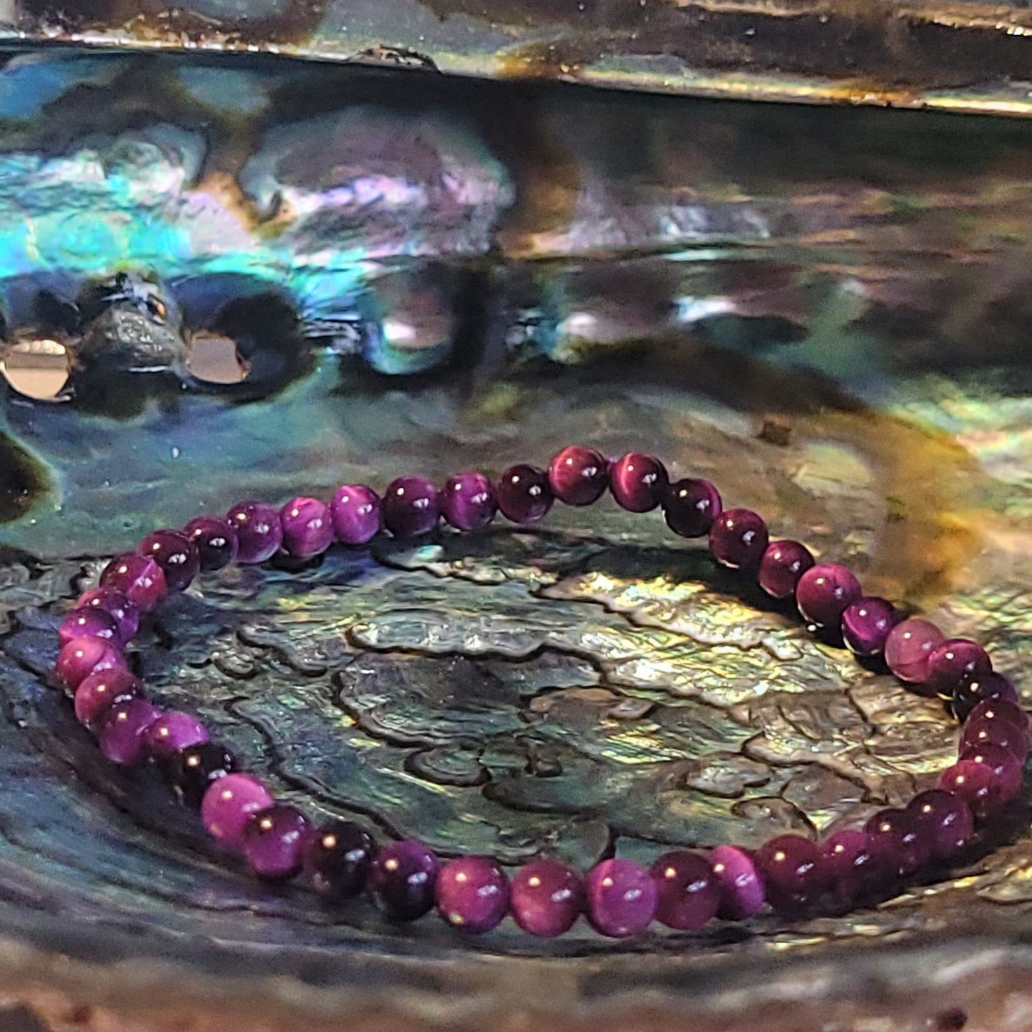 Bracelet Œil de Tigre Mauve / Fuchsia – Pierre naturelle teintée
