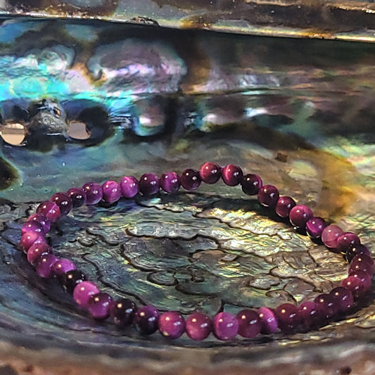 Bracelet Œil de Tigre Mauve / Fuchsia – Pierre naturelle teintée