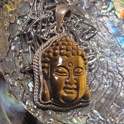 Bouddha Œil de Tigre – Pendentif en argent 925
