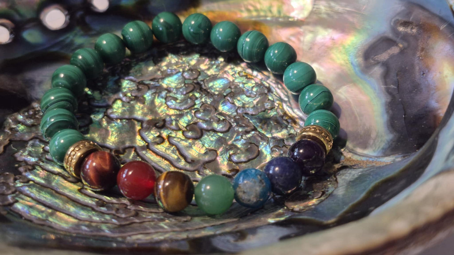 Bracelet Malachite & Chakras – Bracelet énergétique (8 mm)
