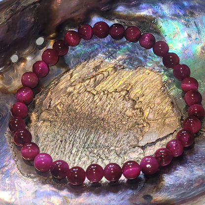 Bracelet Œil de Tigre Fuchsia teinté – Bracelet énergétique