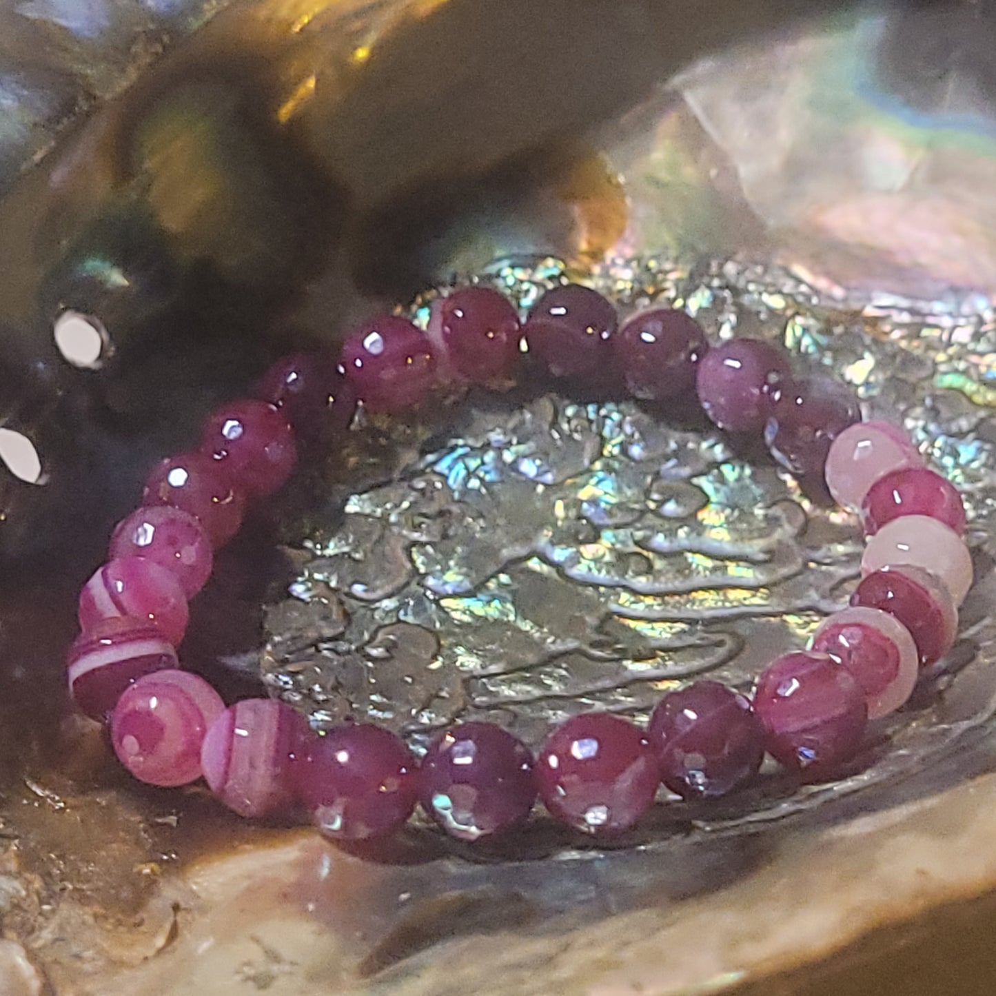 Bracelet Agate Fushia Facettée