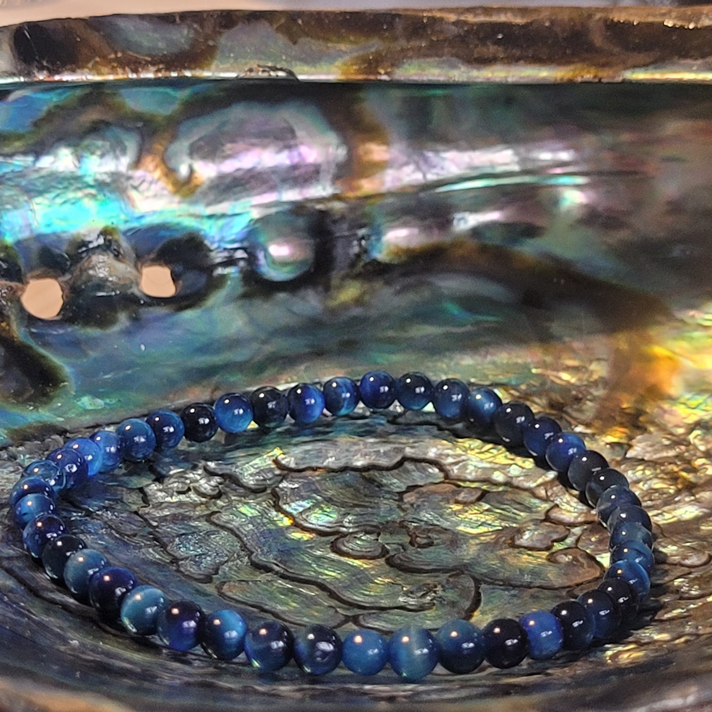 Bracelet Œil de Tigre Bleu Turquoise – Pierre naturelle teintée