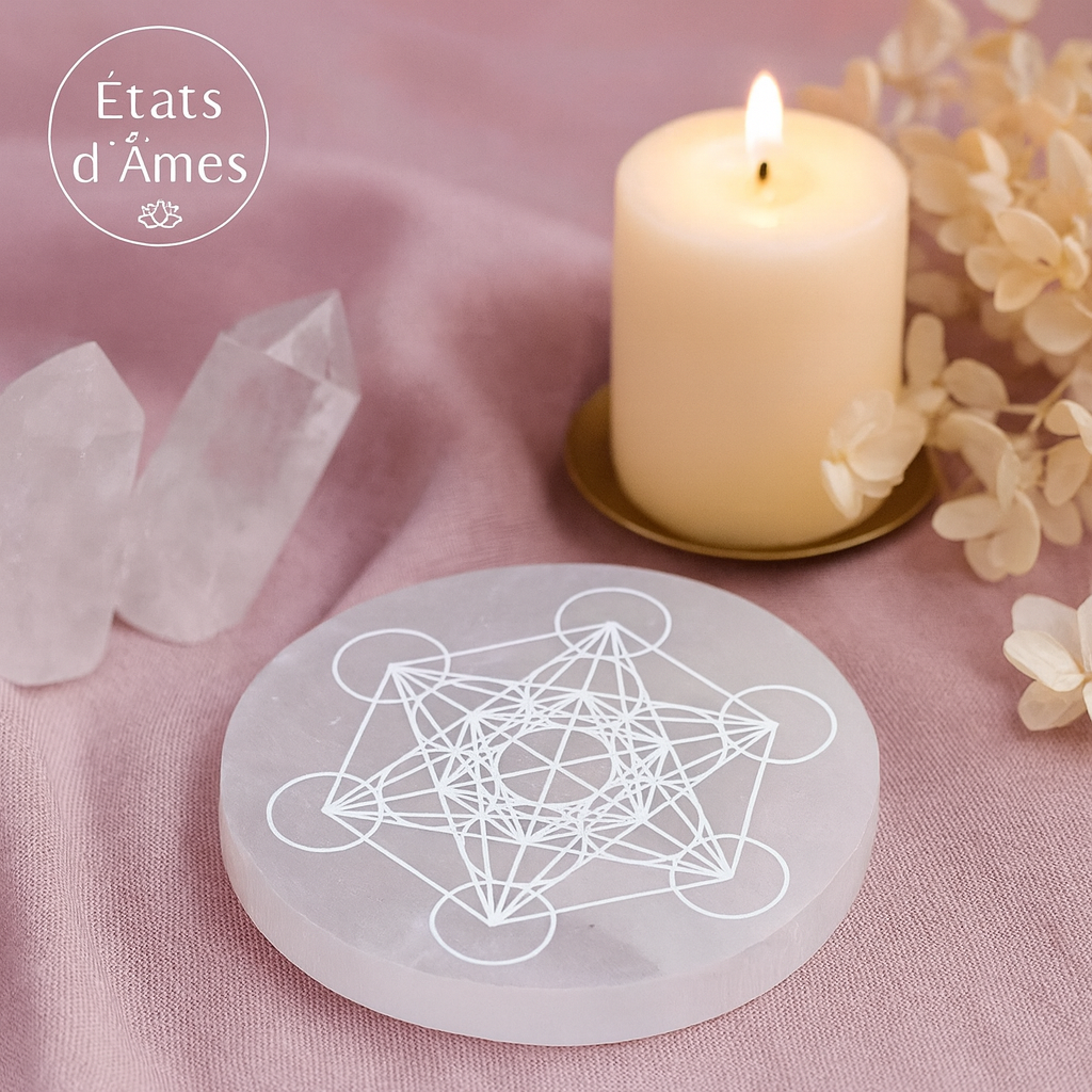 Cube de Métatron en Sélénite – Plateau de rechargement