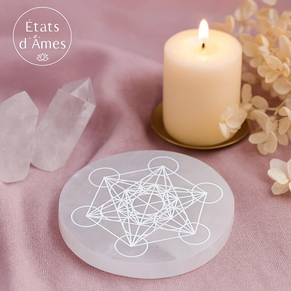 Cube de Métatron en Sélénite – Plateau de rechargement