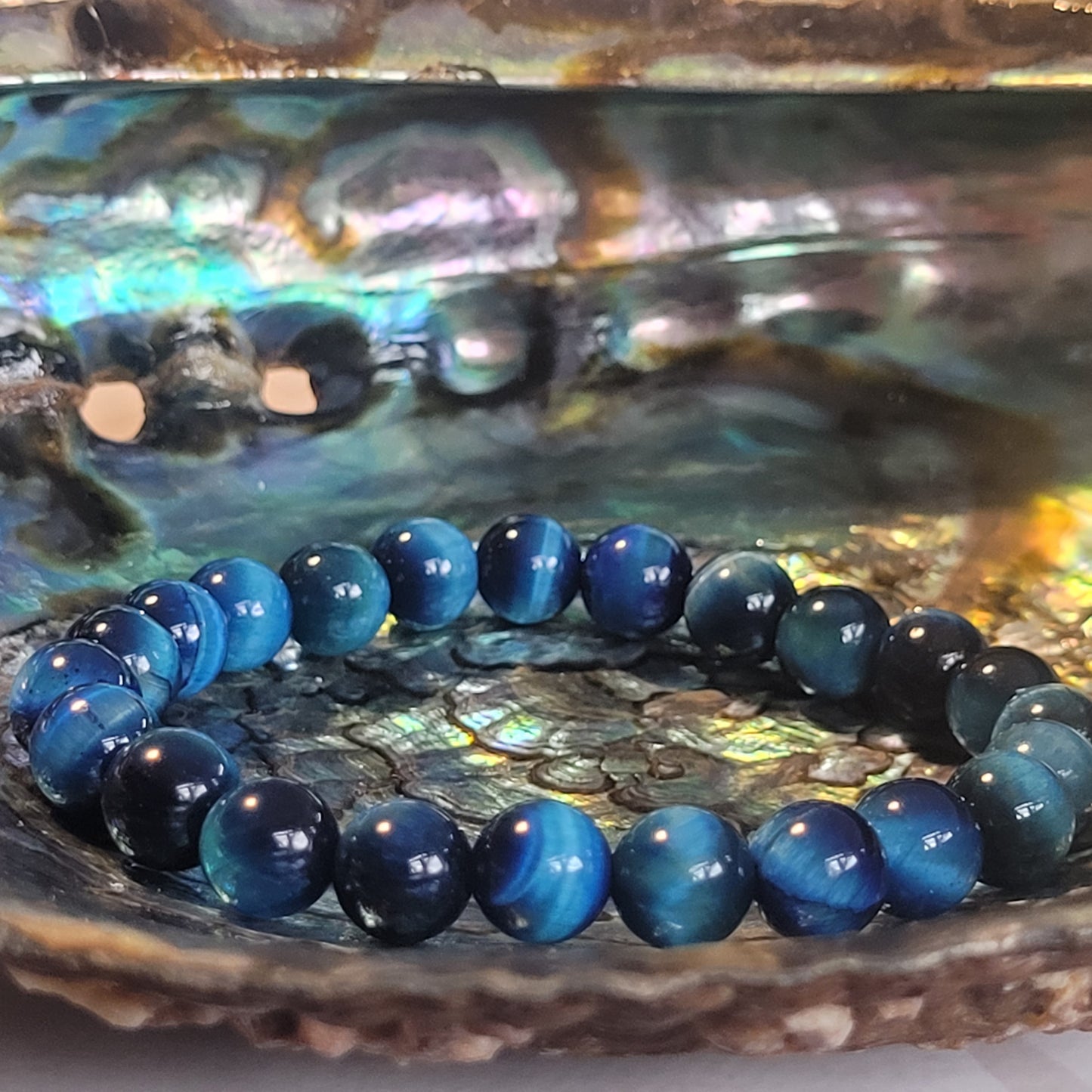 Bracelet Œil de Tigre Bleu Turquoise – Pierre naturelle teintée