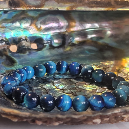 Bracelet Œil de Tigre Bleu Turquoise – Pierre naturelle teintée