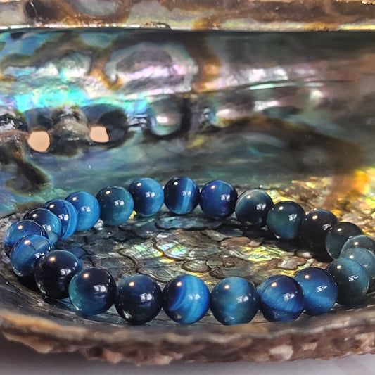 Bracelet Œil de Tigre Bleu Turquoise – Pierre naturelle teintée