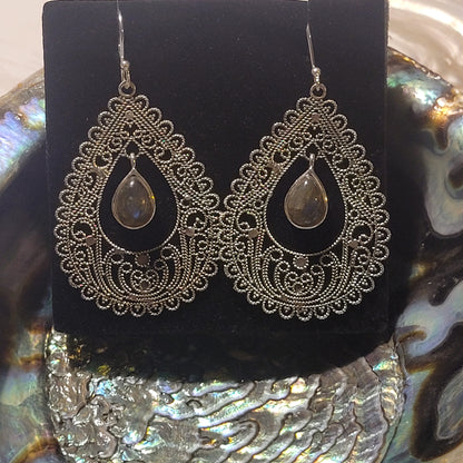 Boucles d’oreilles Labradorite – Argent 925 ajouré