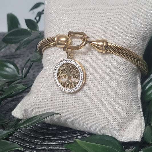 Bracelet Arbre de Vie Doré – Bijou en acier inoxydable (petit poignet)