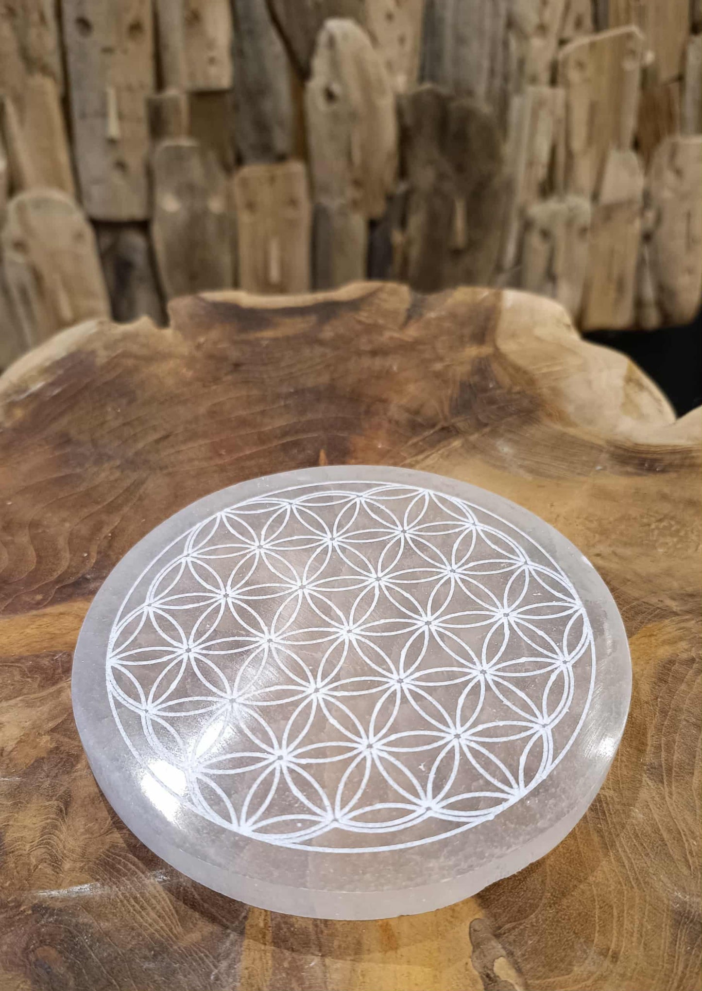 Fleur de Vie en Sélénite – Plateau de rechargement