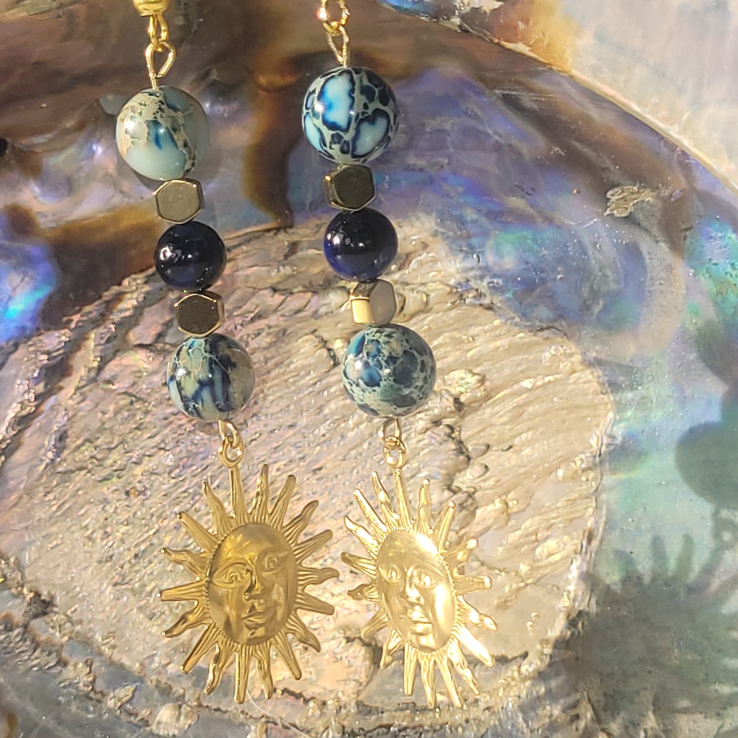 Jaspe Impérial Bleu & Œil de Tigre Bleu – Boucles d’oreilles artisanales