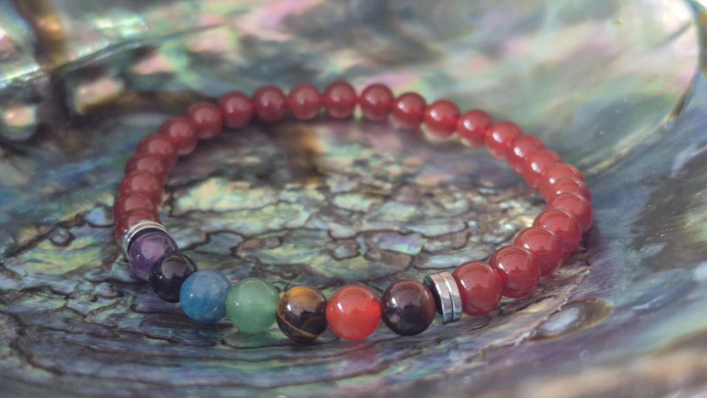 Cornaline & Pierres des Chakras – Bracelet énergétique 6 mm