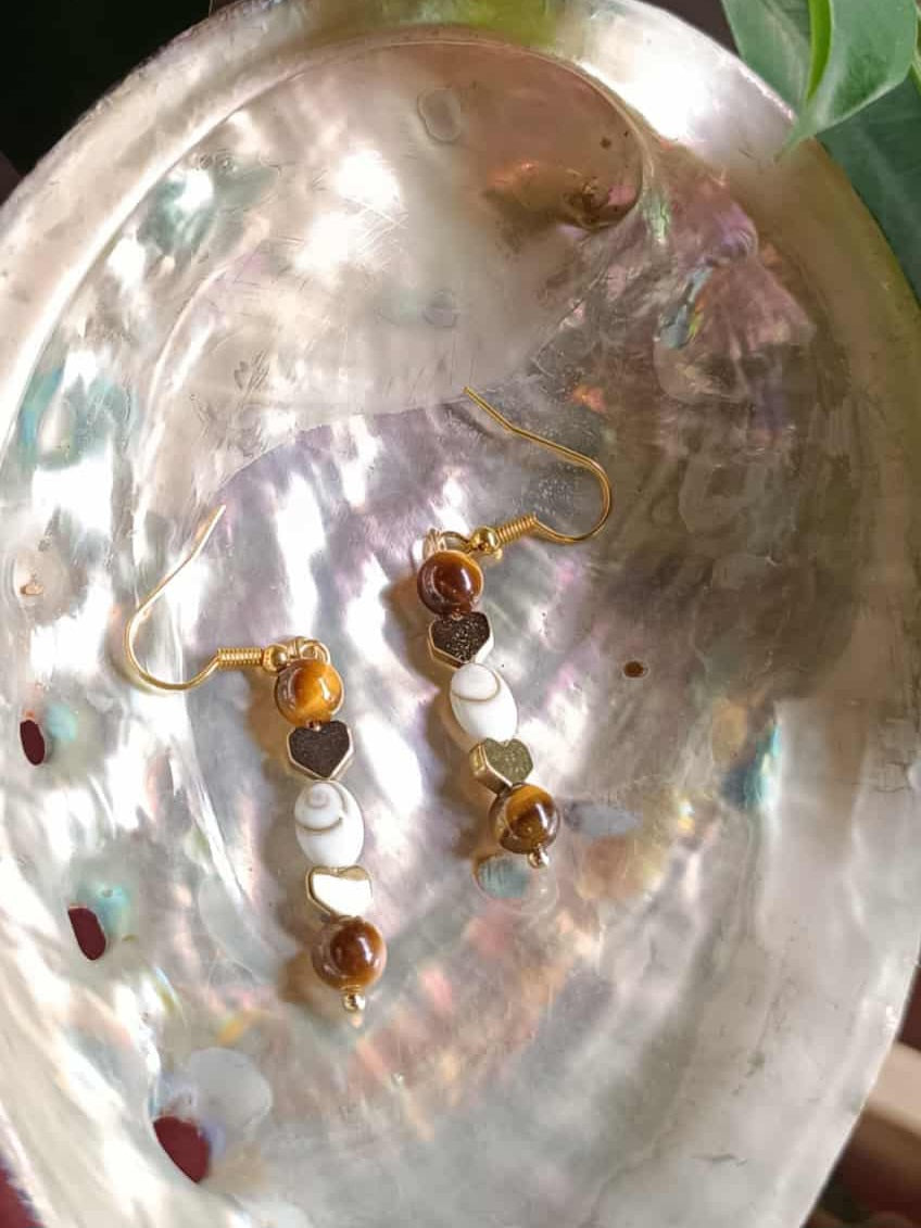 Boucles d’oreilles Œil de Sainte-Lucie et Œil de Tigre – Bijou énergétique 6 mm en acier inoxydable