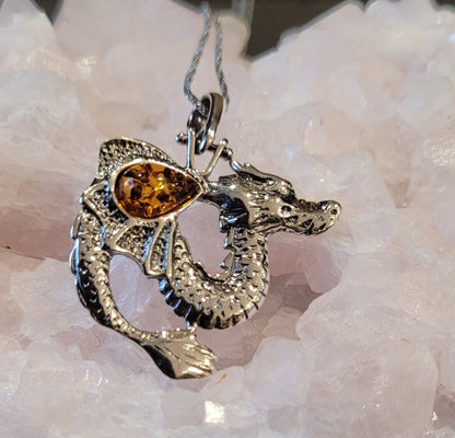 Pendentif Dragon Ambre – Pendentif en argent 925