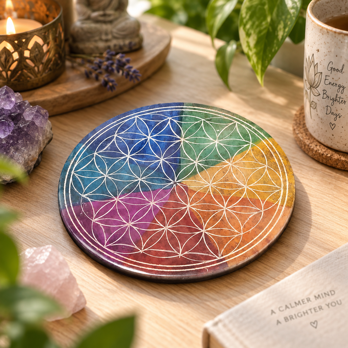 Fleur de Vie arc-en-ciel – Porte-encens décoratif