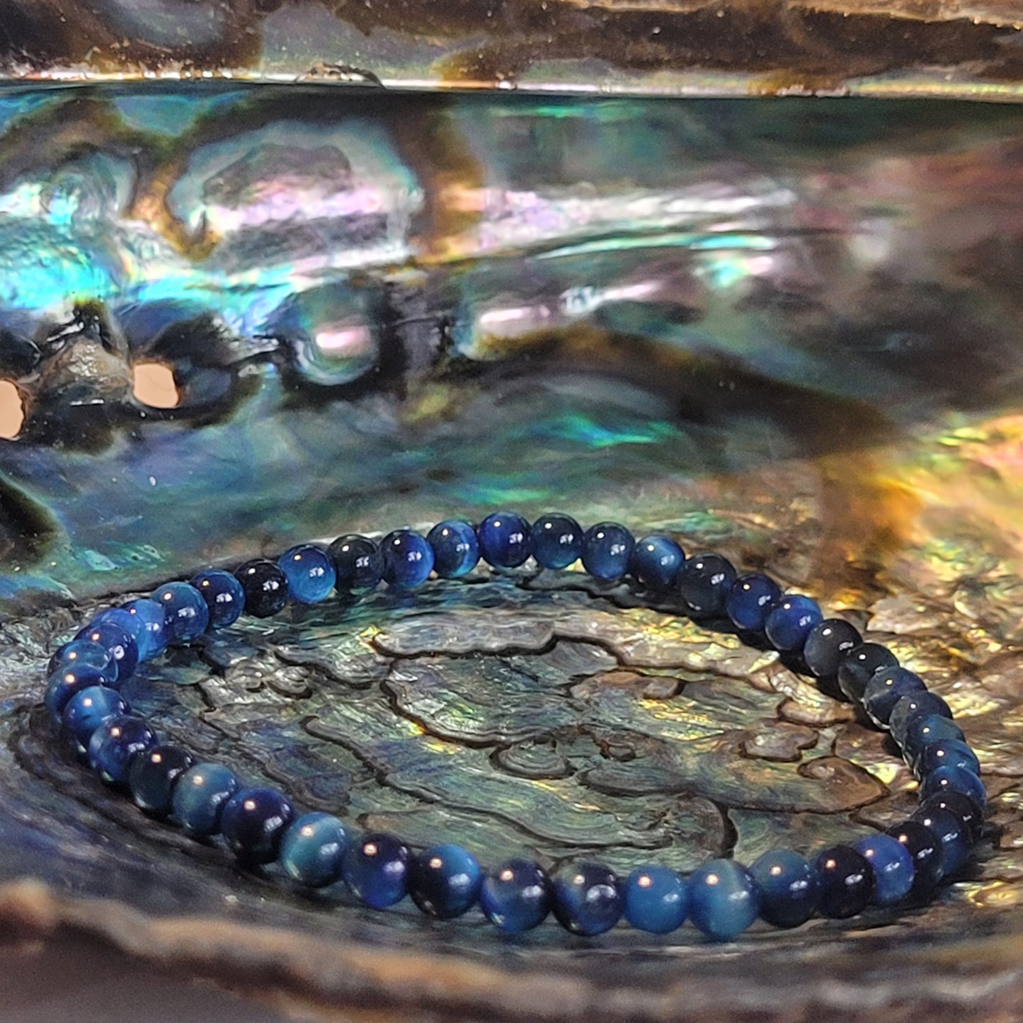 Bracelet Œil de Tigre Bleu Turquoise – Pierre naturelle teintée