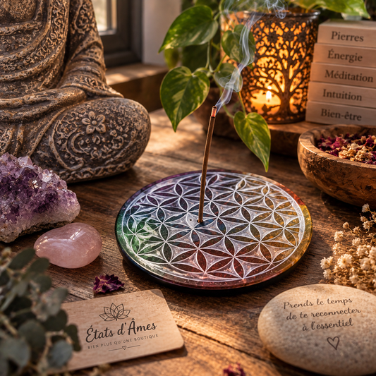 Fleur de Vie arc-en-ciel – Porte-encens décoratif