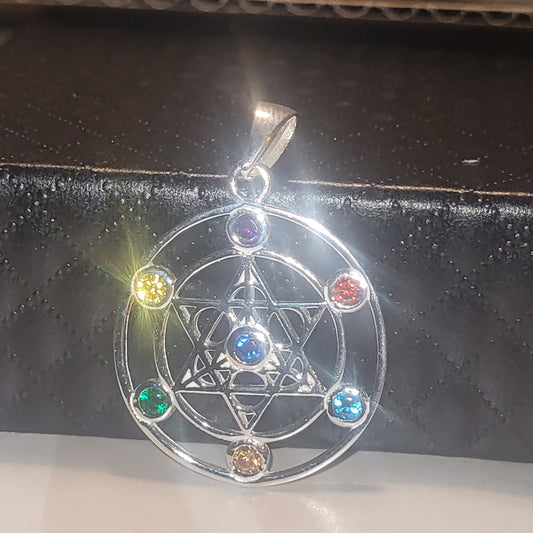 Pendentif Chakras Étoile Sacrée – Bijou en argent 925